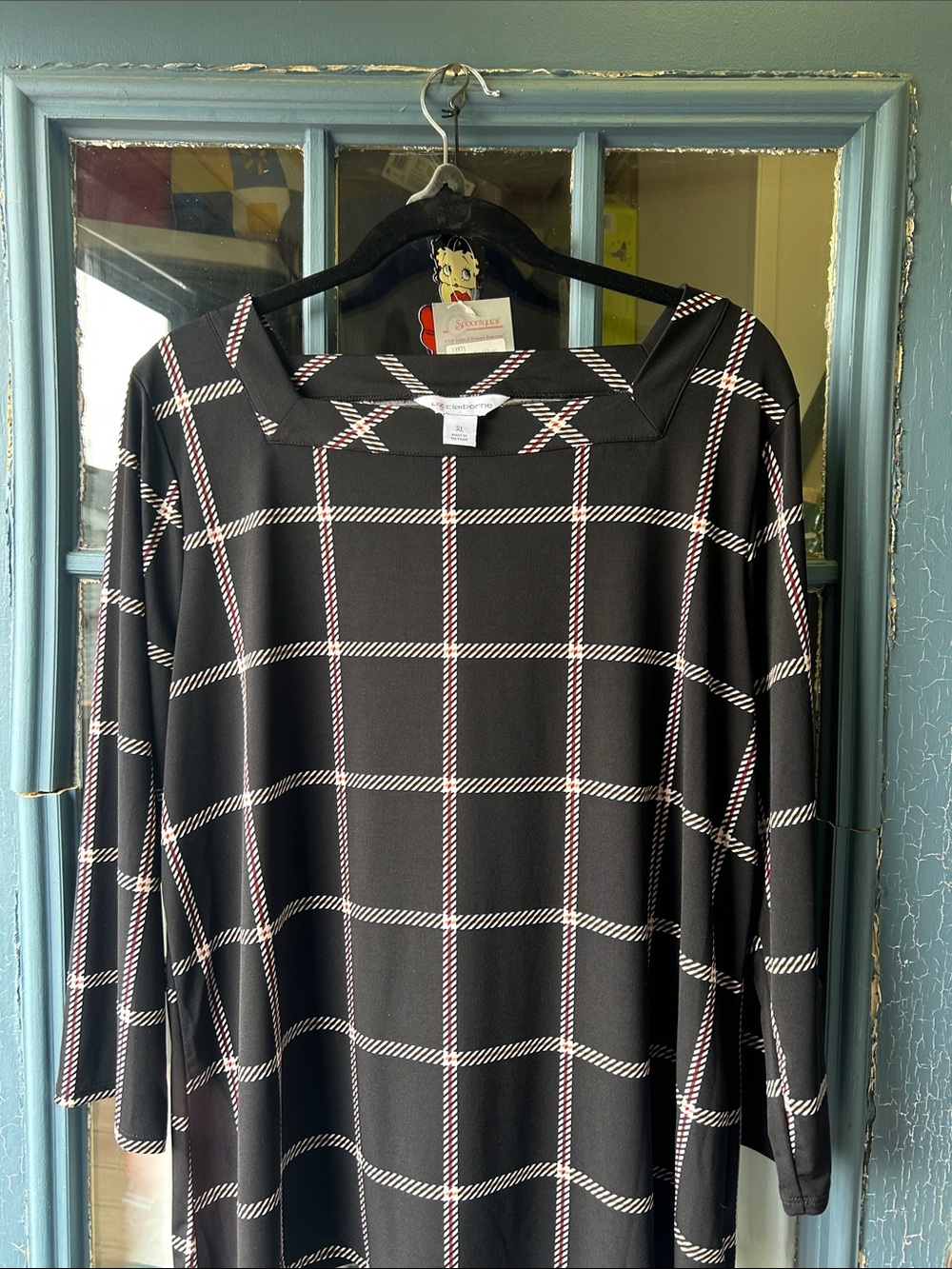 Liz Claiborne Black Plaid Square Neck Tunic